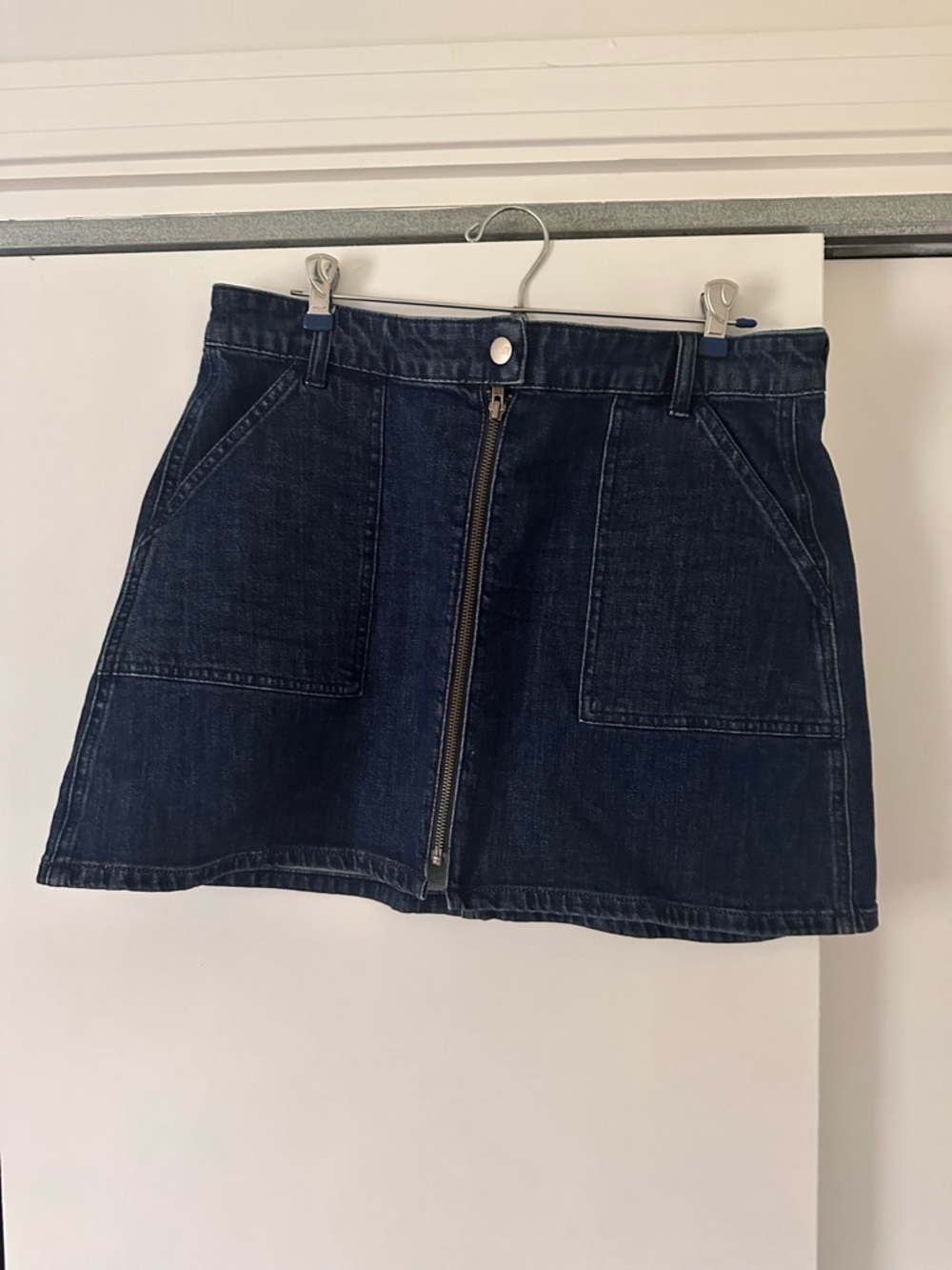 Madewell Dark Blue Denim Front-Zip Mini Skirt